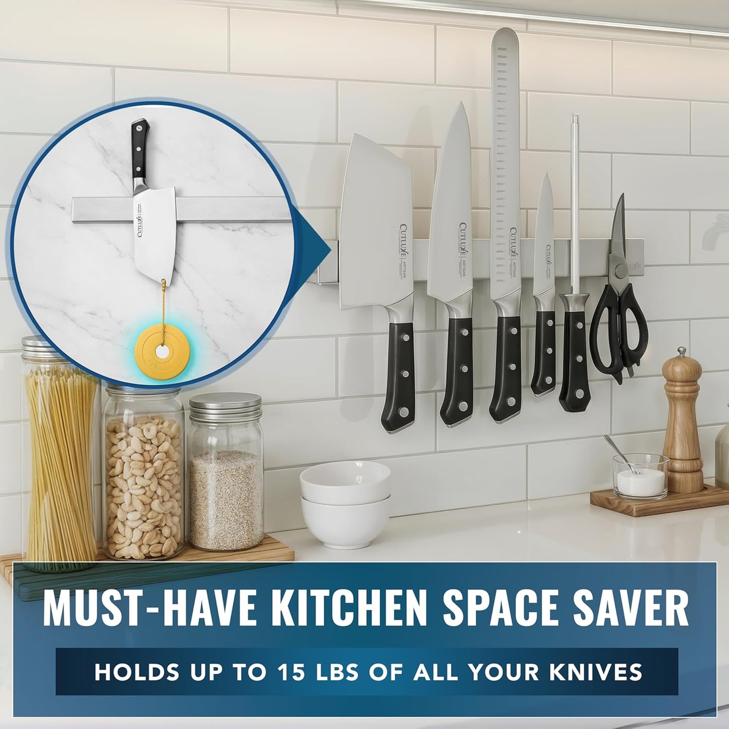 Magnetic Knife Holder for Wall and Fridge - 16" Stainless Steel Knife Magnetic Strip - Holds up to 15 Lbs, Easy to Mount, With Strong Magnets or Screws