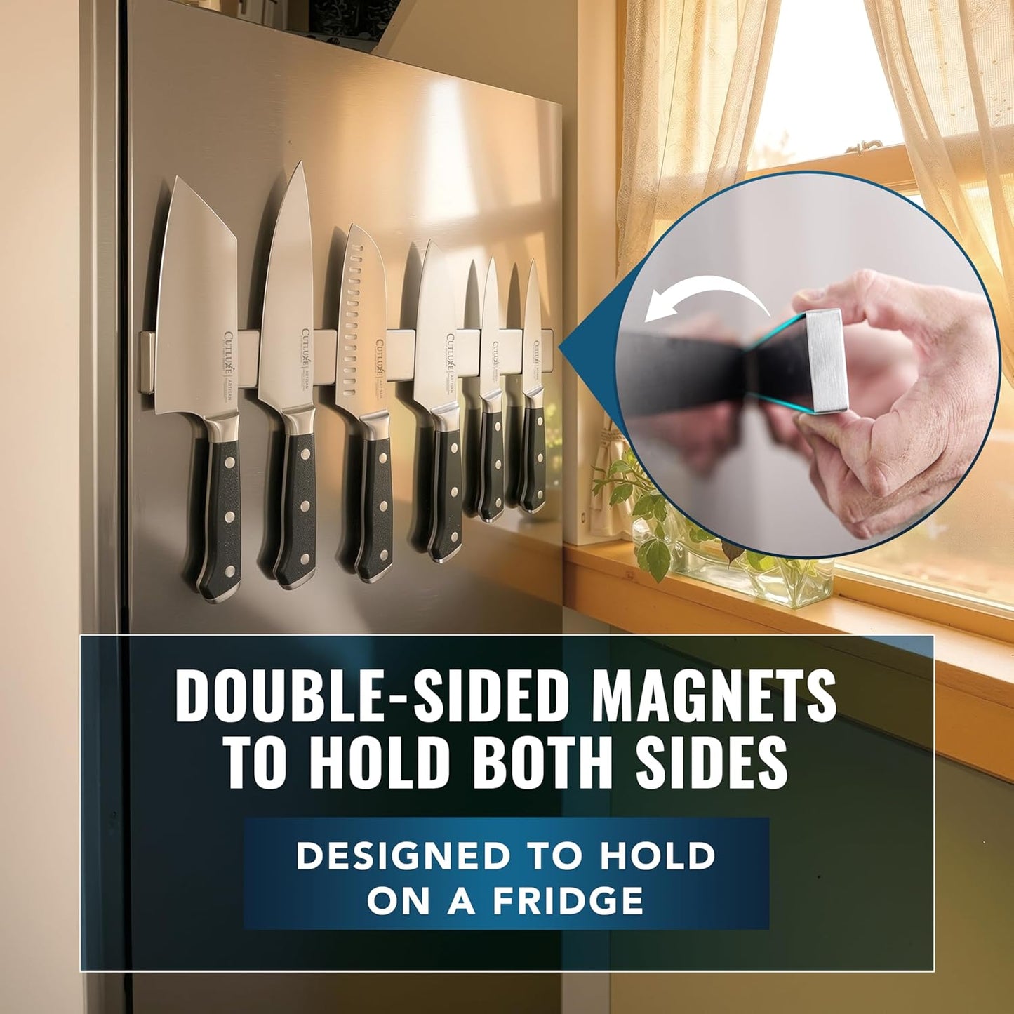 Magnetic Knife Holder for Wall and Fridge - 16" Stainless Steel Knife Magnetic Strip - Holds up to 15 Lbs, Easy to Mount, With Strong Magnets or Screws