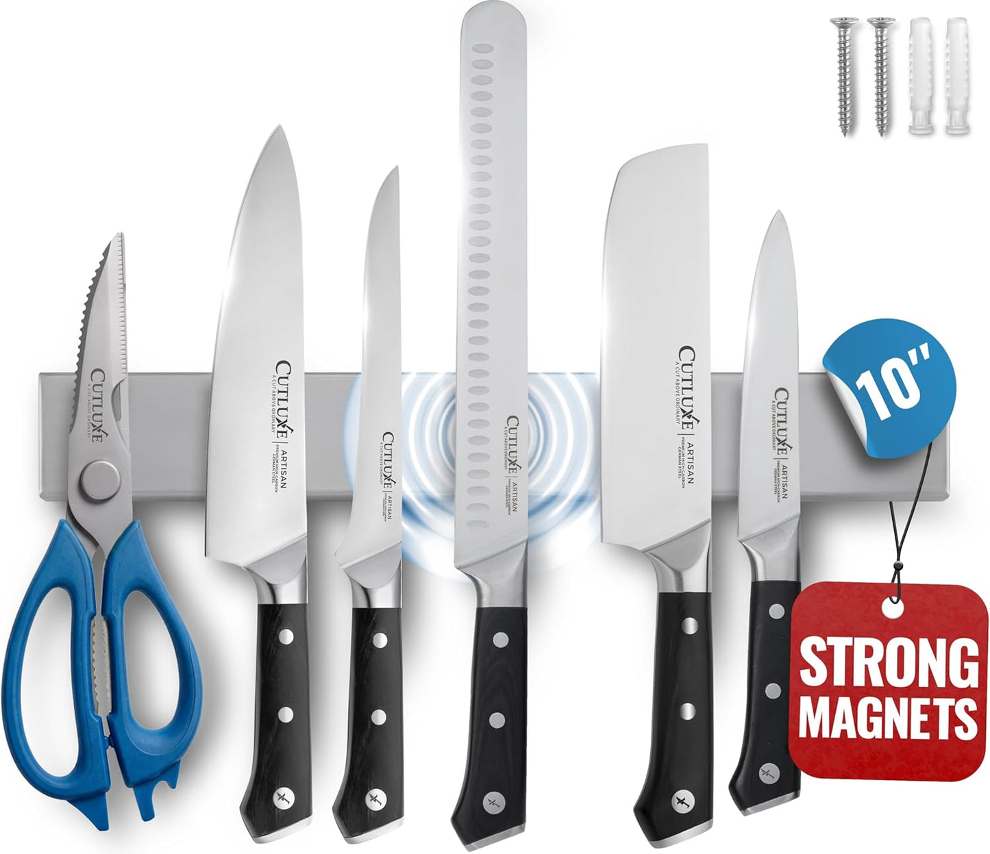 Magnetic Knife Holder for Wall and Fridge - 16" Stainless Steel Knife Magnetic Strip - Holds up to 15 Lbs, Easy to Mount, With Strong Magnets or Screws