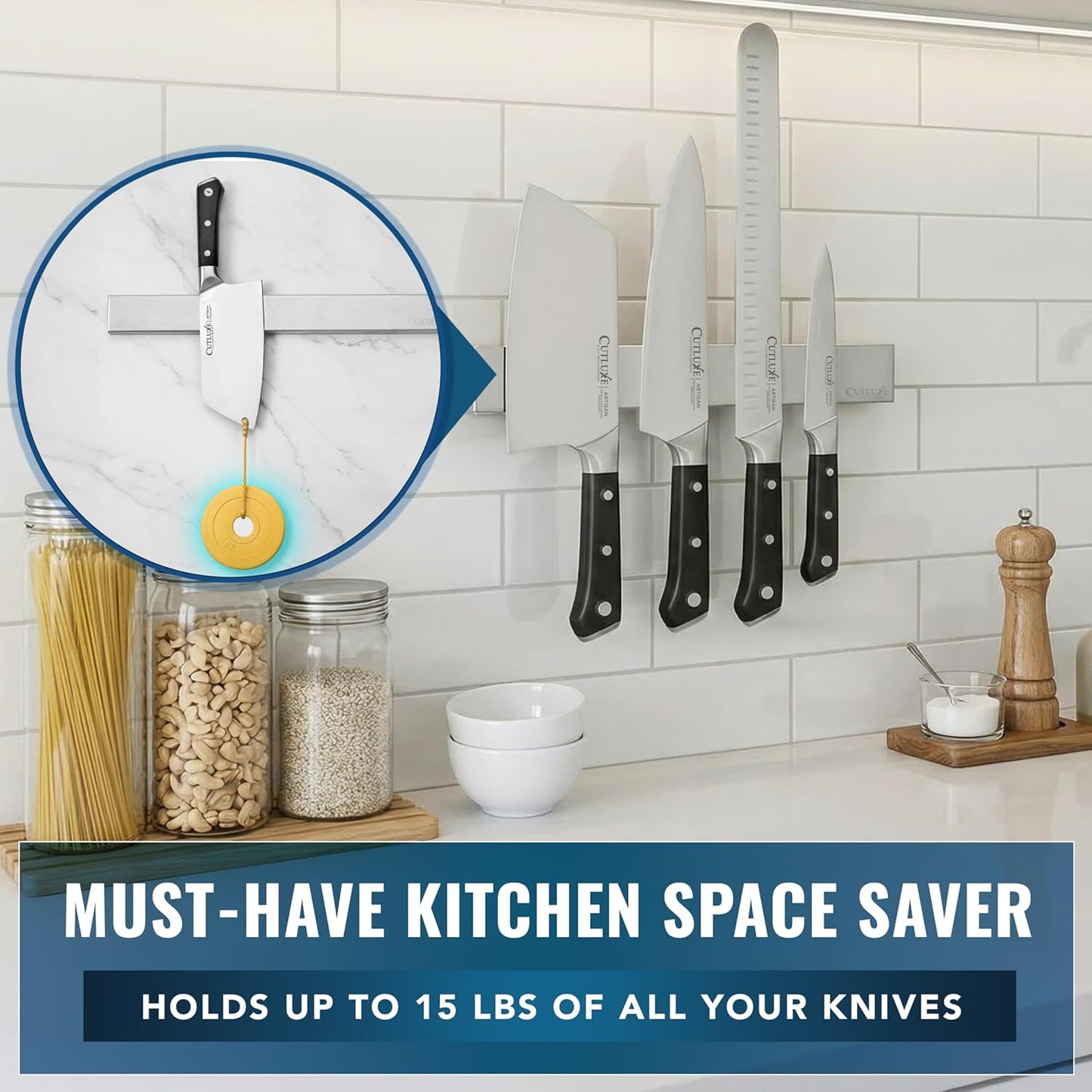 Magnetic Knife Holder for Wall and Fridge - 16" Stainless Steel Knife Magnetic Strip - Holds up to 15 Lbs, Easy to Mount, With Strong Magnets or Screws