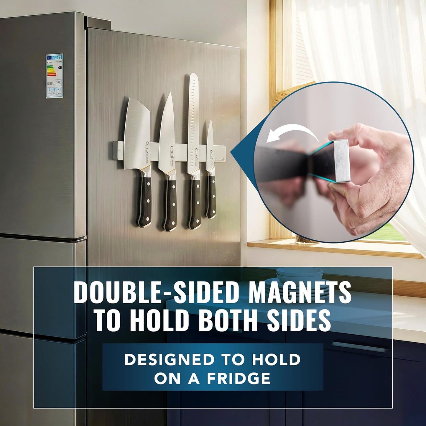 Magnetic Knife Holder for Wall and Fridge - 16" Stainless Steel Knife Magnetic Strip - Holds up to 15 Lbs, Easy to Mount, With Strong Magnets or Screws