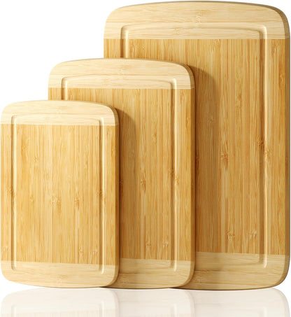 Cutting Boards for Kitchen (3-Piece)-Large Bamboo Cutting Board Non Toxic for Chopping Meat, Vegetables & Fruit, Over the Sink Use