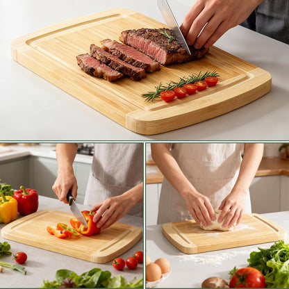Cutting Boards for Kitchen (3-Piece)-Large Bamboo Cutting Board Non Toxic for Chopping Meat, Vegetables & Fruit, Over the Sink Use