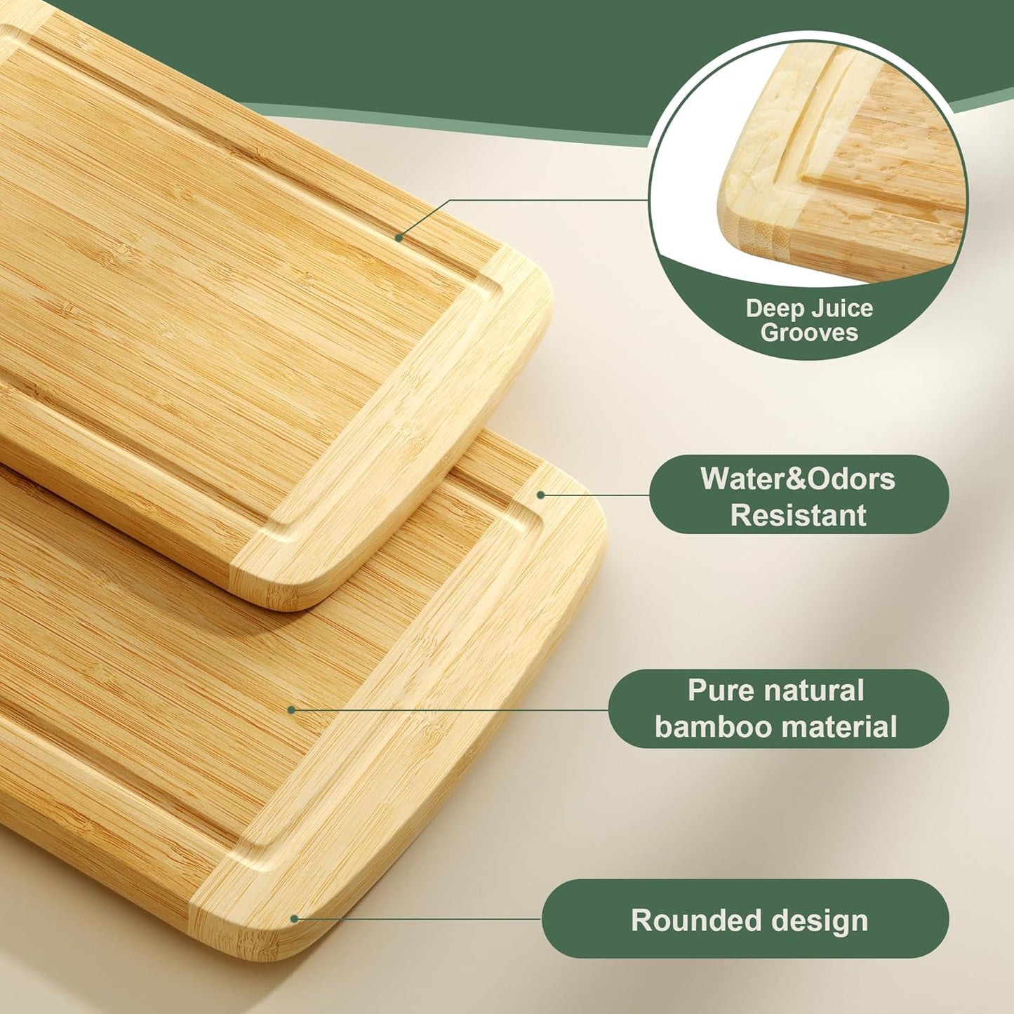 Cutting Boards for Kitchen (3-Piece)-Large Bamboo Cutting Board Non Toxic for Chopping Meat, Vegetables & Fruit, Over the Sink Use