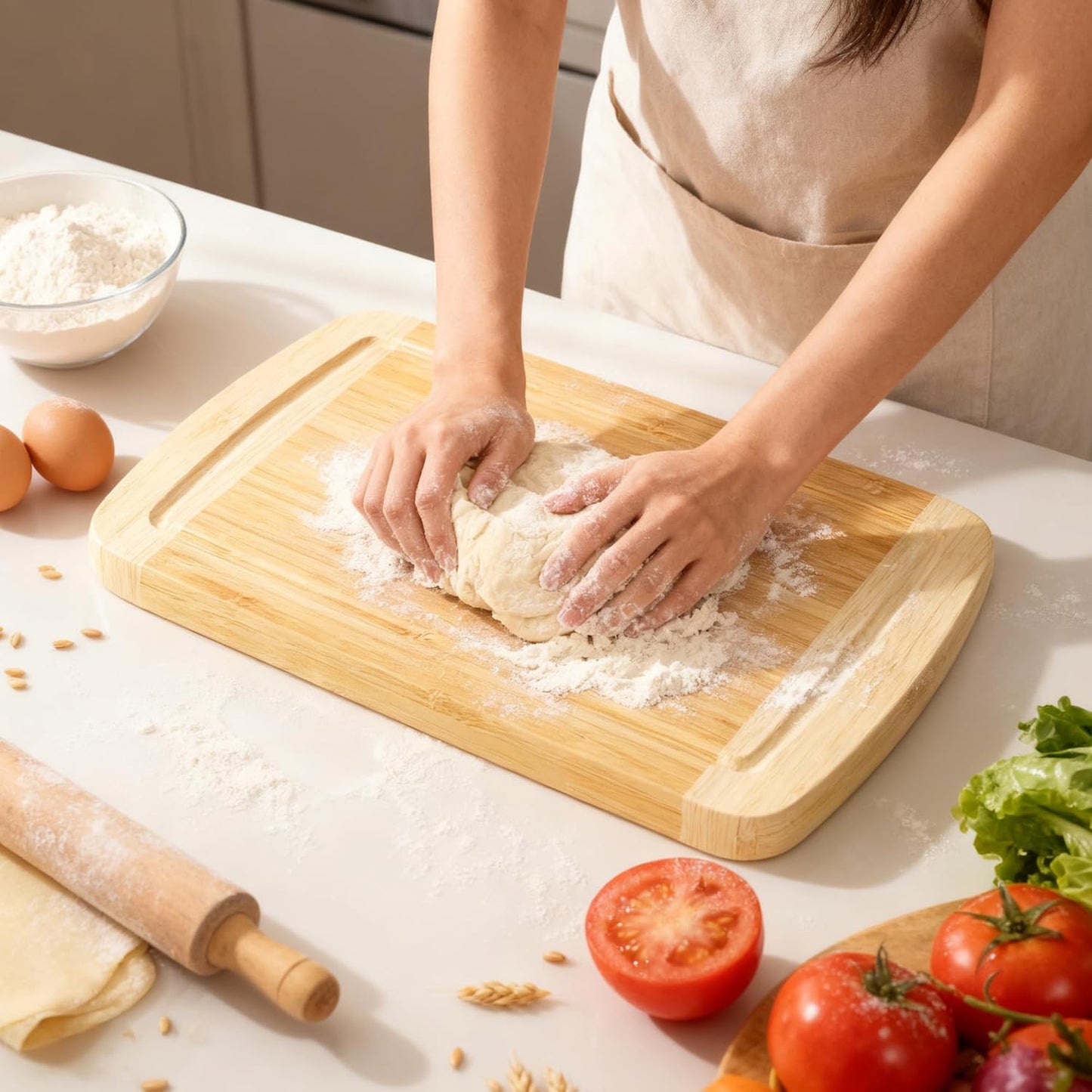 Cutting Boards for Kitchen (3-Piece)-Large Bamboo Cutting Board Non Toxic for Chopping Meat, Vegetables & Fruit, Over the Sink Use