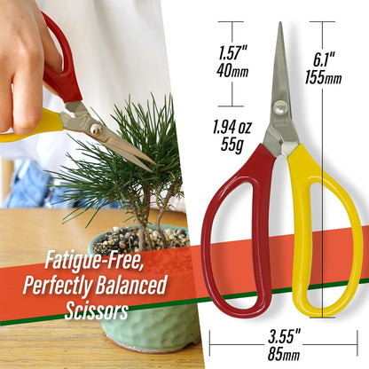 Trimming Scissors 6" - Japanese Garden Plant Herb Buds Flower Shears | Professional Snips for Precise Pruning Vegetables Harvest Deadheading Indoor Hydroponics Bonsai Sharp Blades Gardening Tools