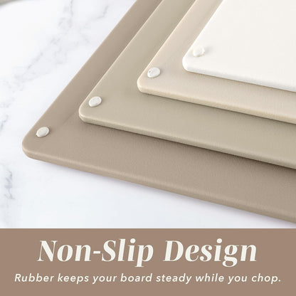Non-Slip Cutting Board Set – Kitchen Essentials with Easy Grip Handle for Meat, Veggies, and Fruits, 4 Cutting Boards, Brown