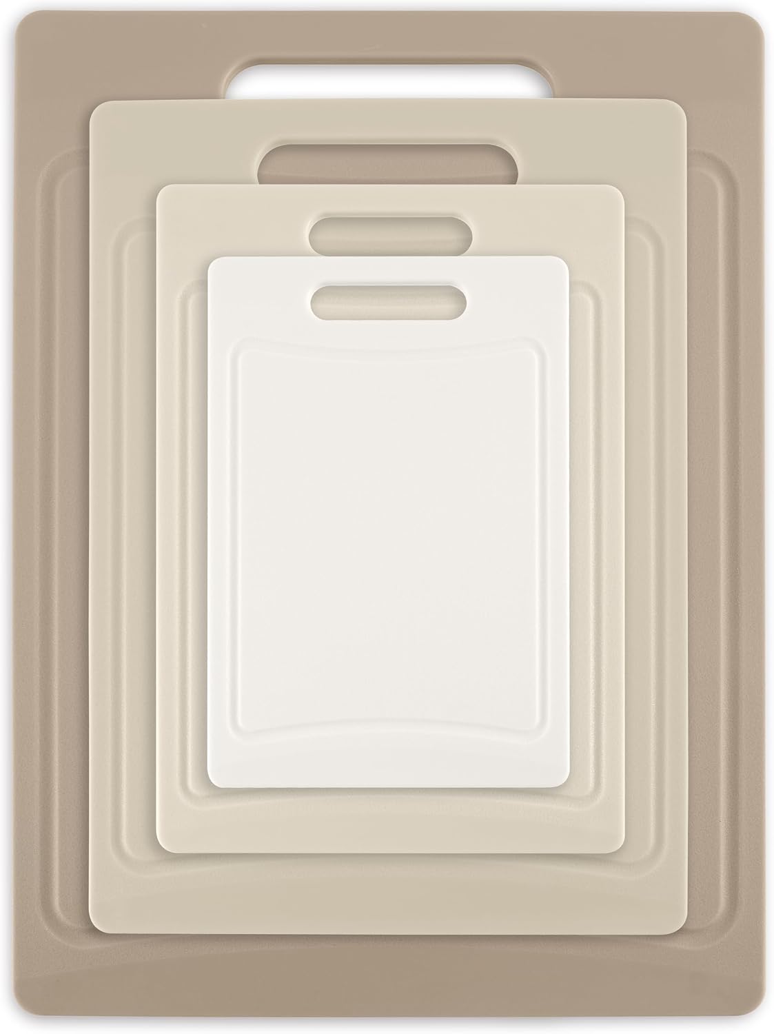 Non-Slip Cutting Board Set – Kitchen Essentials with Easy Grip Handle for Meat, Veggies, and Fruits, 4 Cutting Boards, Brown