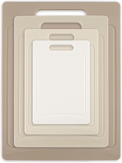Non-Slip Cutting Board Set – Kitchen Essentials with Easy Grip Handle for Meat, Veggies, and Fruits, 4 Cutting Boards, Brown