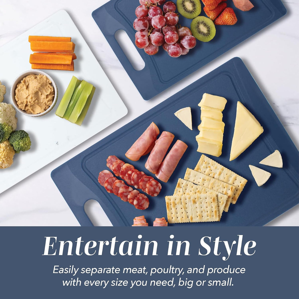Non-Slip Cutting Board Set – Kitchen Essentials with Easy Grip Handle for Meat, Veggies, and Fruits, 4 Cutting Boards, Brown