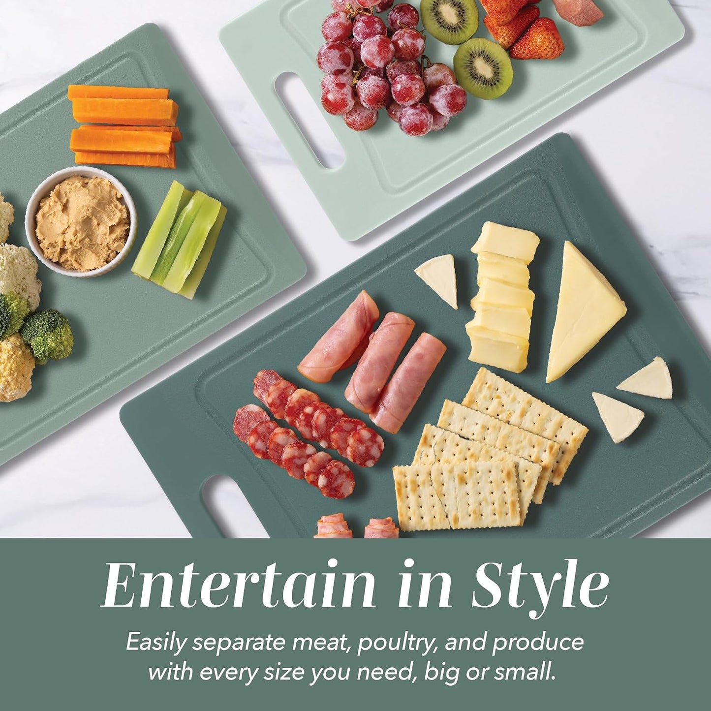 Non-Slip Cutting Board Set – Kitchen Essentials with Easy Grip Handle for Meat, Veggies, and Fruits, 4 Cutting Boards, Brown