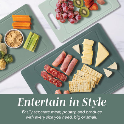 Non-Slip Cutting Board Set – Kitchen Essentials with Easy Grip Handle for Meat, Veggies, and Fruits, 4 Cutting Boards, Brown