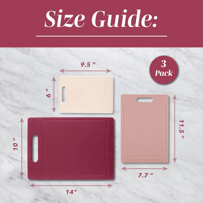 Non-Slip Cutting Board Set – Kitchen Essentials with Easy Grip Handle for Meat, Veggies, and Fruits, 4 Cutting Boards, Brown