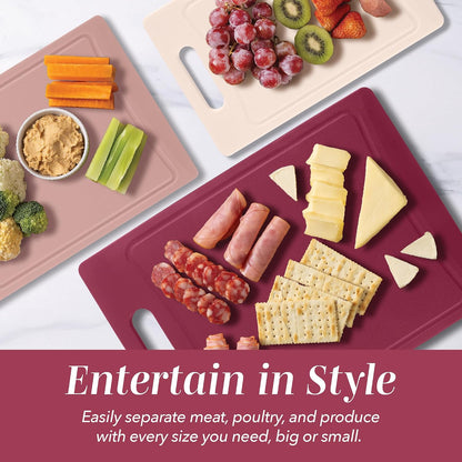 Non-Slip Cutting Board Set – Kitchen Essentials with Easy Grip Handle for Meat, Veggies, and Fruits, 4 Cutting Boards, Brown