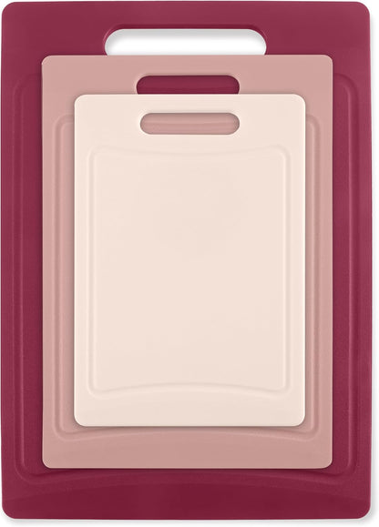 Non-Slip Cutting Board Set – Kitchen Essentials with Easy Grip Handle for Meat, Veggies, and Fruits, 4 Cutting Boards, Brown