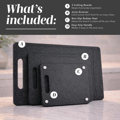 Non-Slip Cutting Board Set – Kitchen Essentials with Easy Grip Handle for Meat, Veggies, and Fruits, 4 Cutting Boards, Brown
