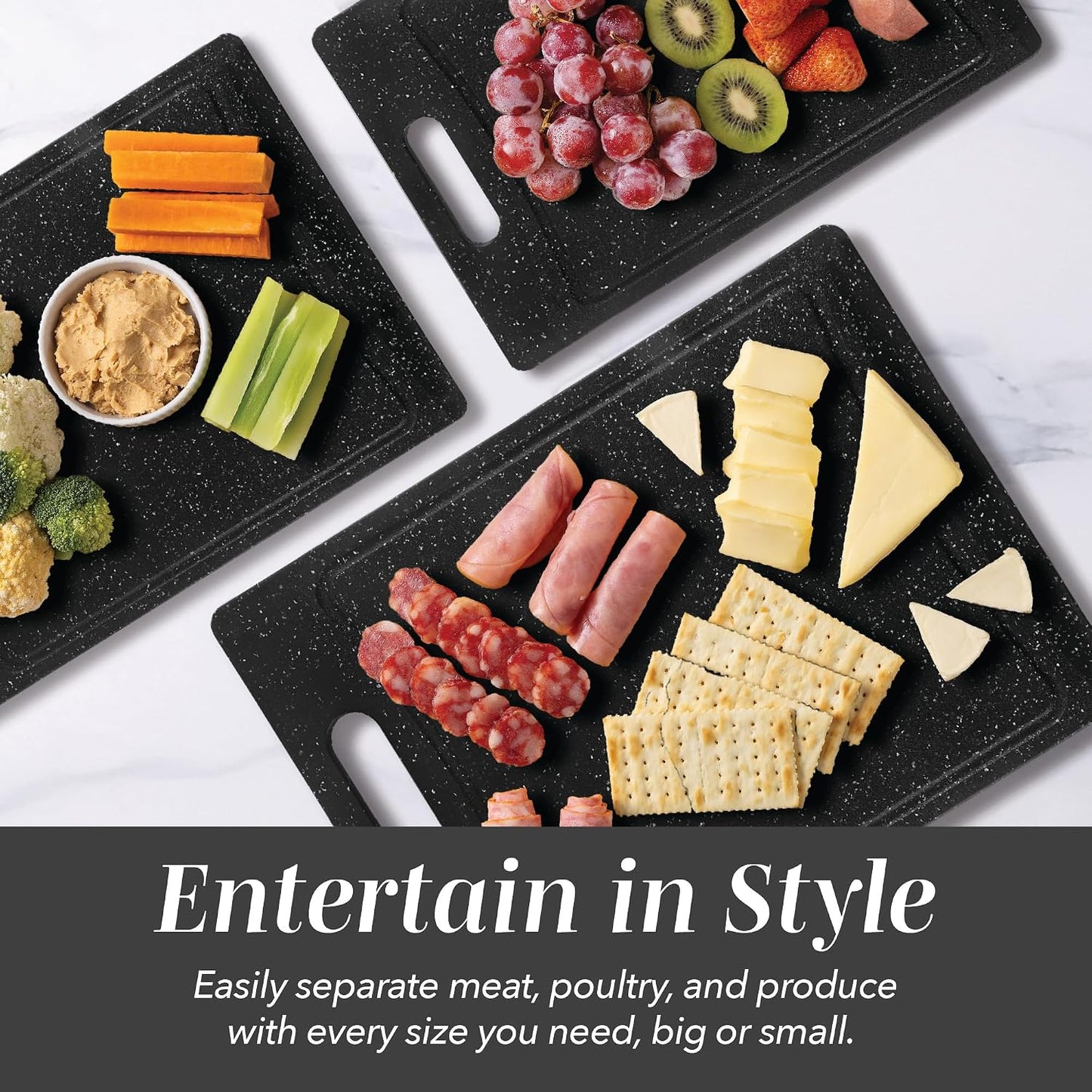 Non-Slip Cutting Board Set – Kitchen Essentials with Easy Grip Handle for Meat, Veggies, and Fruits, 4 Cutting Boards, Brown