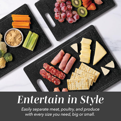 Non-Slip Cutting Board Set – Kitchen Essentials with Easy Grip Handle for Meat, Veggies, and Fruits, 4 Cutting Boards, Brown