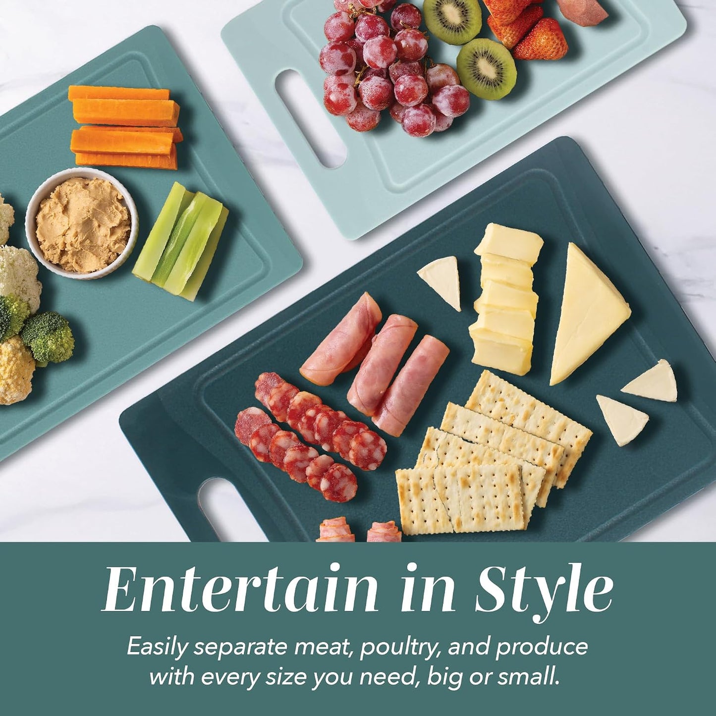 Non-Slip Cutting Board Set – Kitchen Essentials with Easy Grip Handle for Meat, Veggies, and Fruits, 4 Cutting Boards, Brown