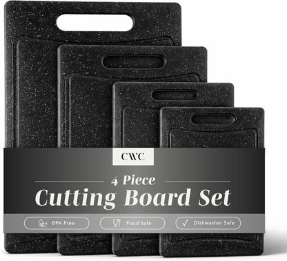 Non-Slip Cutting Board Set – Kitchen Essentials with Easy Grip Handle for Meat, Veggies, and Fruits, 4 Cutting Boards, Brown