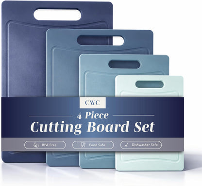 Non-Slip Cutting Board Set – Kitchen Essentials with Easy Grip Handle for Meat, Veggies, and Fruits, 4 Cutting Boards, Brown