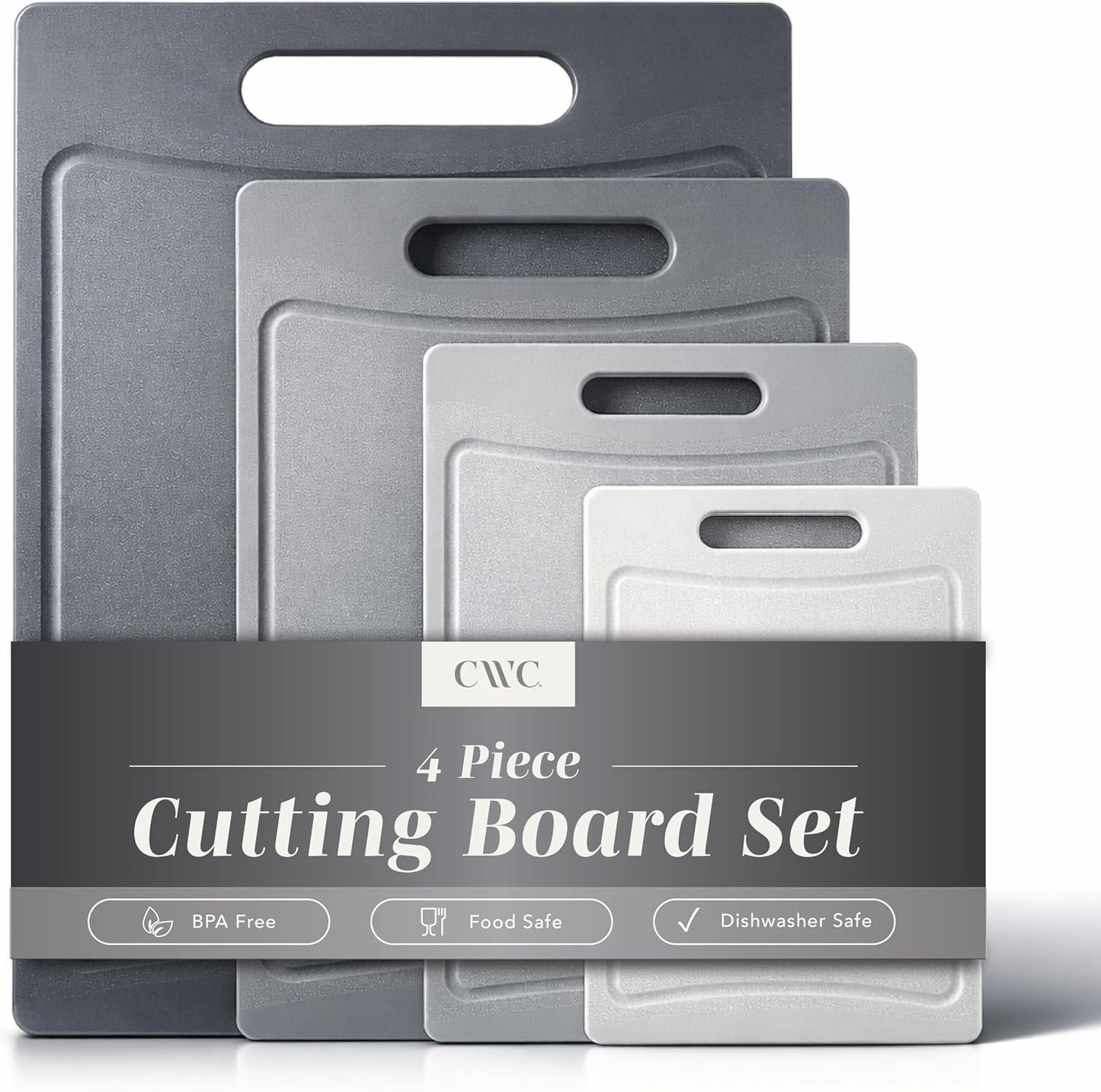 Non-Slip Cutting Board Set – Kitchen Essentials with Easy Grip Handle for Meat, Veggies, and Fruits, 4 Cutting Boards, Brown