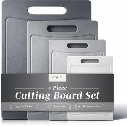 Non-Slip Cutting Board Set – Kitchen Essentials with Easy Grip Handle for Meat, Veggies, and Fruits, 4 Cutting Boards, Brown