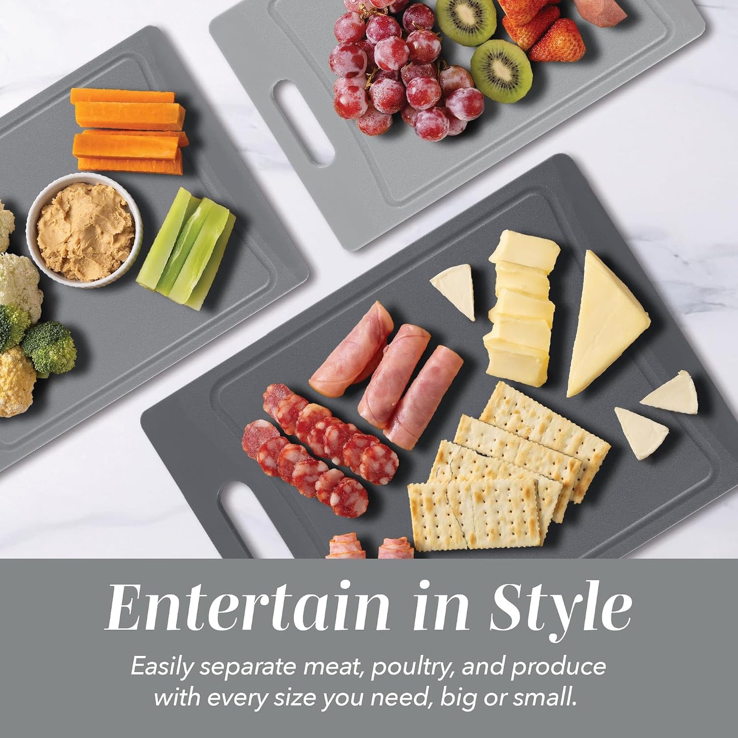 Non-Slip Cutting Board Set – Kitchen Essentials with Easy Grip Handle for Meat, Veggies, and Fruits, 4 Cutting Boards, Brown