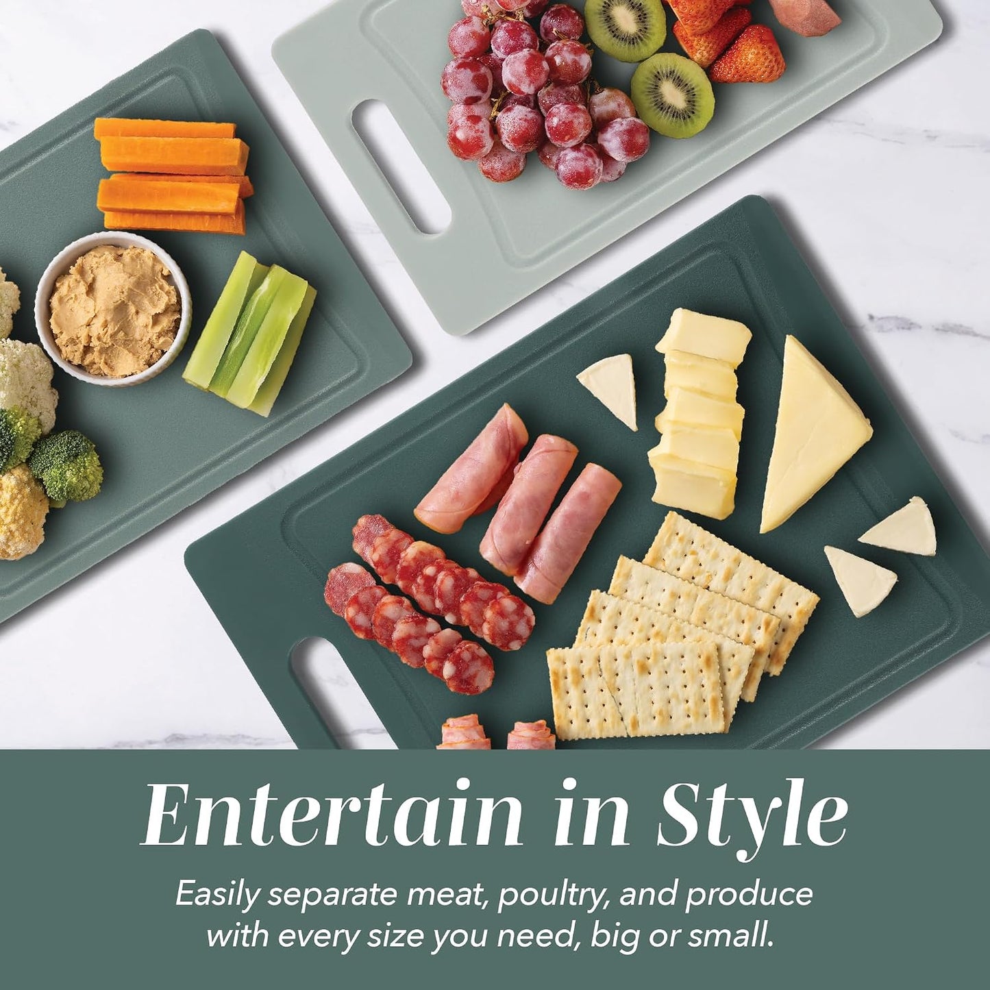 Non-Slip Cutting Board Set – Kitchen Essentials with Easy Grip Handle for Meat, Veggies, and Fruits, 4 Cutting Boards, Brown