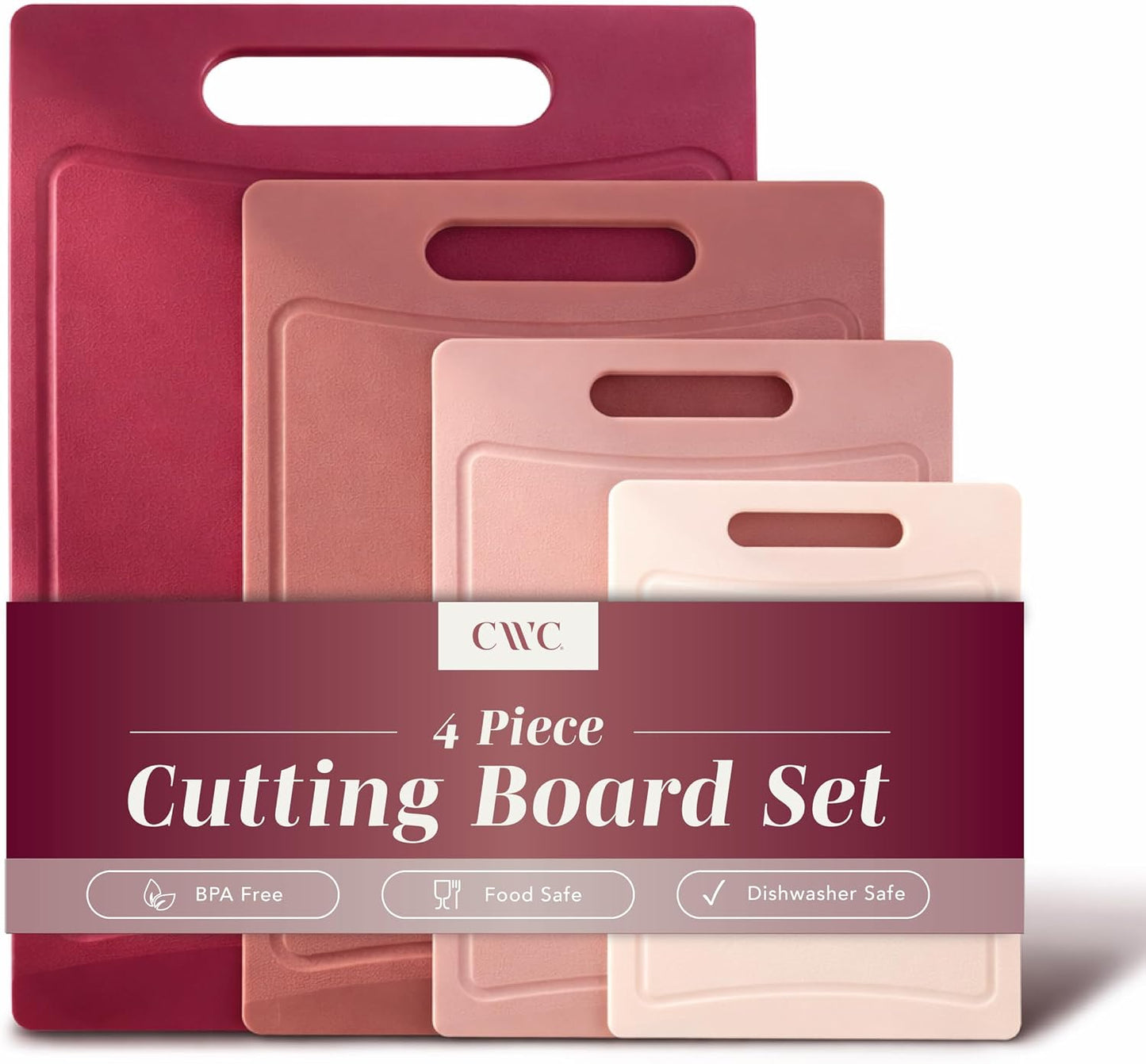 Non-Slip Cutting Board Set – Kitchen Essentials with Easy Grip Handle for Meat, Veggies, and Fruits, 4 Cutting Boards, Brown