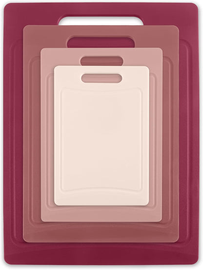 Non-Slip Cutting Board Set – Kitchen Essentials with Easy Grip Handle for Meat, Veggies, and Fruits, 4 Cutting Boards, Brown