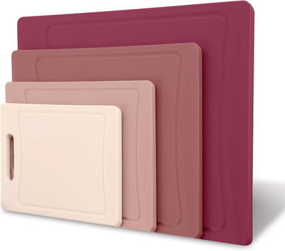 Non-Slip Cutting Board Set – Kitchen Essentials with Easy Grip Handle for Meat, Veggies, and Fruits, 4 Cutting Boards, Brown