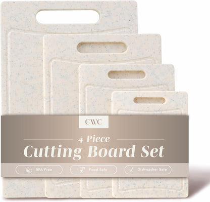Non-Slip Cutting Board Set – Kitchen Essentials with Easy Grip Handle for Meat, Veggies, and Fruits, 4 Cutting Boards, Brown