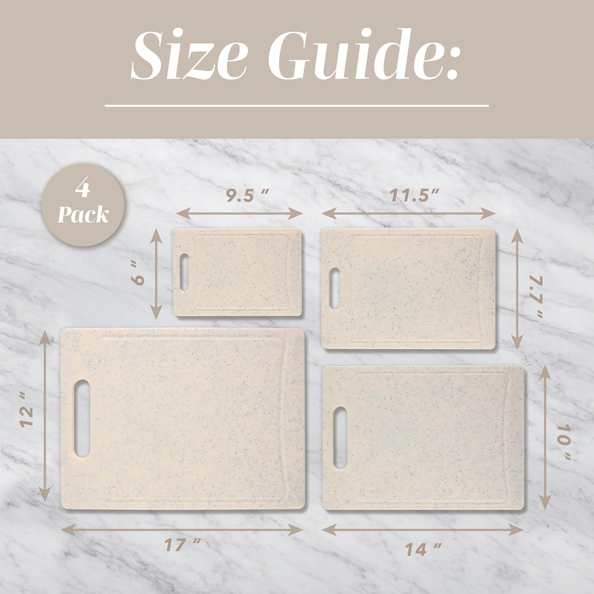 Non-Slip Cutting Board Set – Kitchen Essentials with Easy Grip Handle for Meat, Veggies, and Fruits, 4 Cutting Boards, Brown
