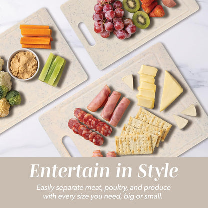 Non-Slip Cutting Board Set – Kitchen Essentials with Easy Grip Handle for Meat, Veggies, and Fruits, 4 Cutting Boards, Brown