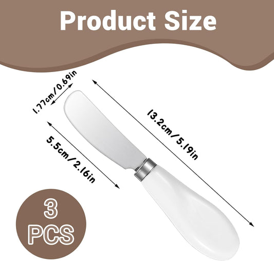 3 Pack Stainless Steel Butter Knife Cheese Spreader Knife with Porcelain Handle Mini Serving Tongs Sandwich Spreader for Kitchen