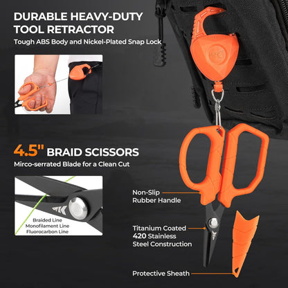 SteelStream 6pc Fishing Tool Kit - Corrosion Resistant Fishing Pliers with Lanyard, Fillet Knife, Floating Fish Lip Gripper, Fishing Braid Scissors, Tool Retractor, Fishing Gifts for Men