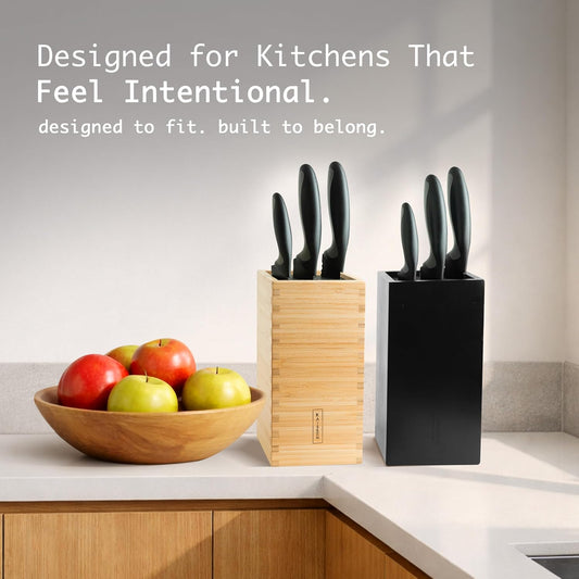 KAIZEN Bamboo Knife Block Without Knives - Perfectly Sized Universal Knife Holder for Knives, Scissors - Unique Knife Storage for Counter Top with Anti-Slip Base (Natural)