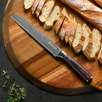 8" Serrated Bread Knife, High Carbon German Steel Sourdough Knife