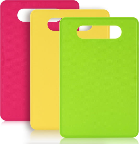 Plastic Cutting Board Set, 3 Pack Small Boards, Dishwasher Safe | 3 Pack Small Cutting Boards for Kitchen, BPA-Free Plastic, Dishwasher Safe, Flexible, Color Coded, Easy Grip Handle