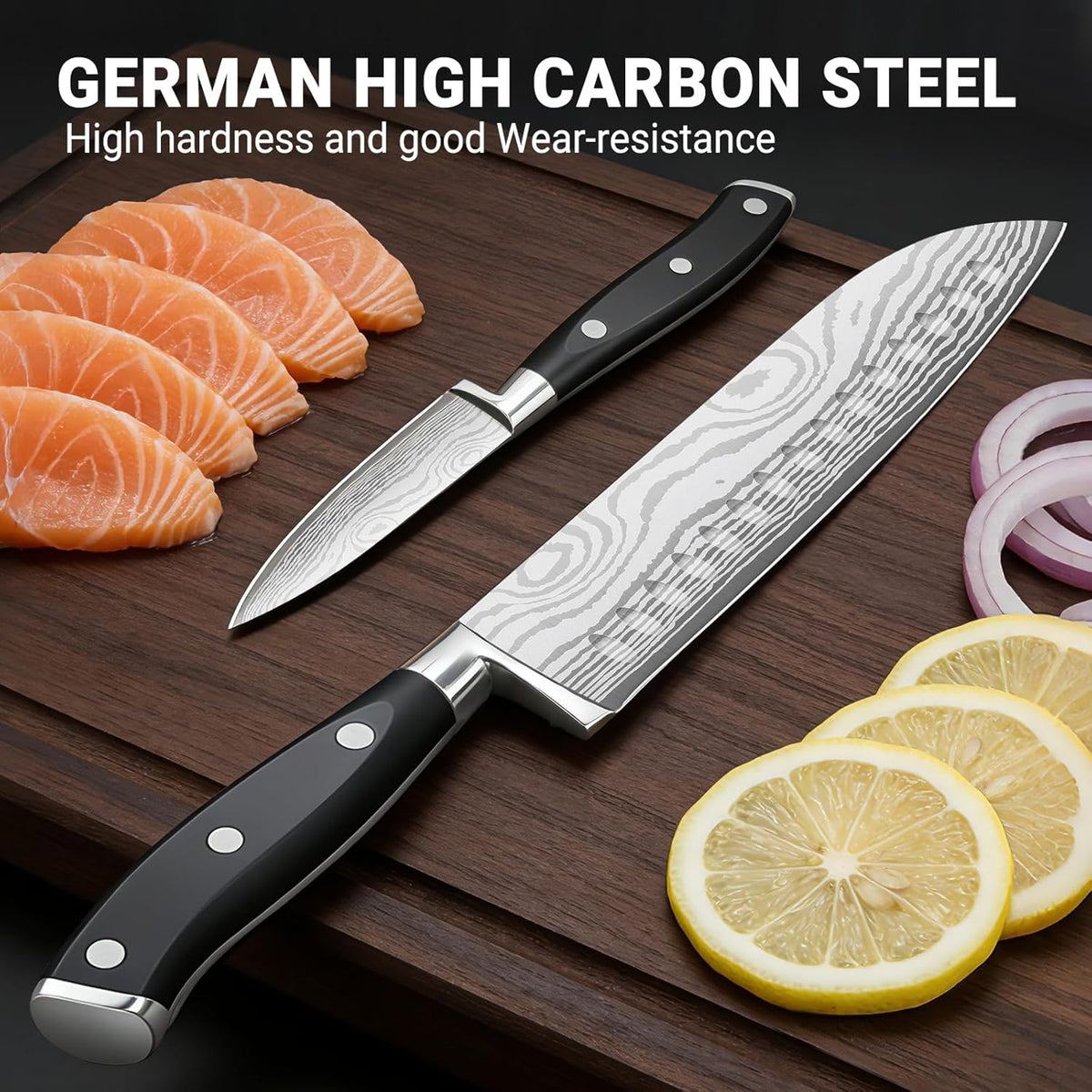 Santoku Knife 7 Inch, Razor Sharp Santoku Knife Set, High Carbon Steel Japanese Chef Knife, Professional Kitchen Knife Set with Full Tang Handle Design for Home Kitchen Coooking