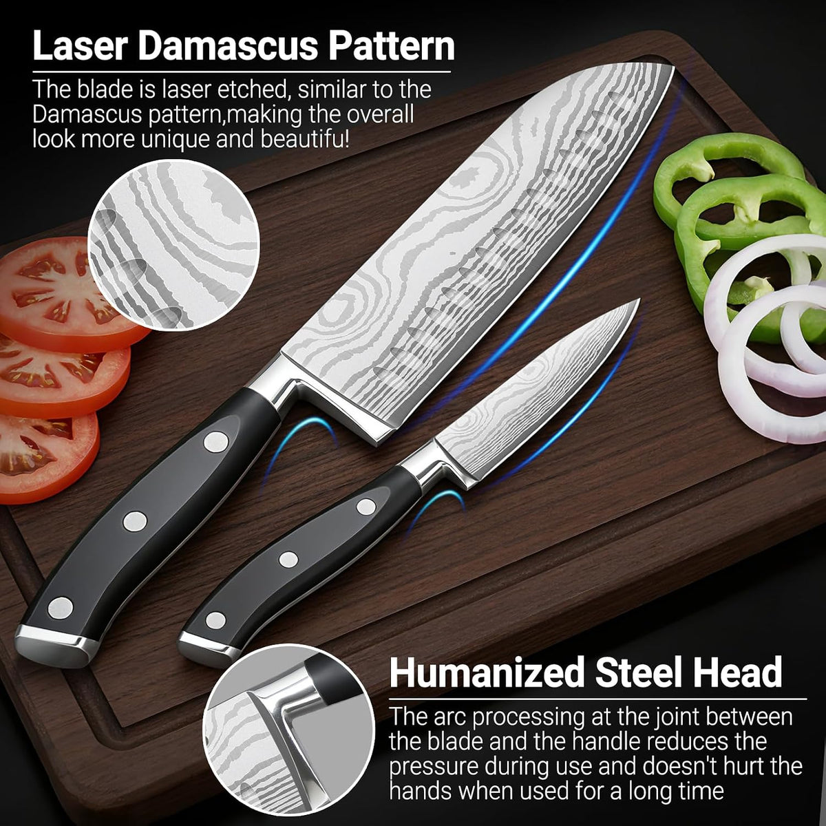 Santoku Knife 7 Inch, Razor Sharp Santoku Knife Set, High Carbon Steel Japanese Chef Knife, Professional Kitchen Knife Set with Full Tang Handle Design for Home Kitchen Coooking