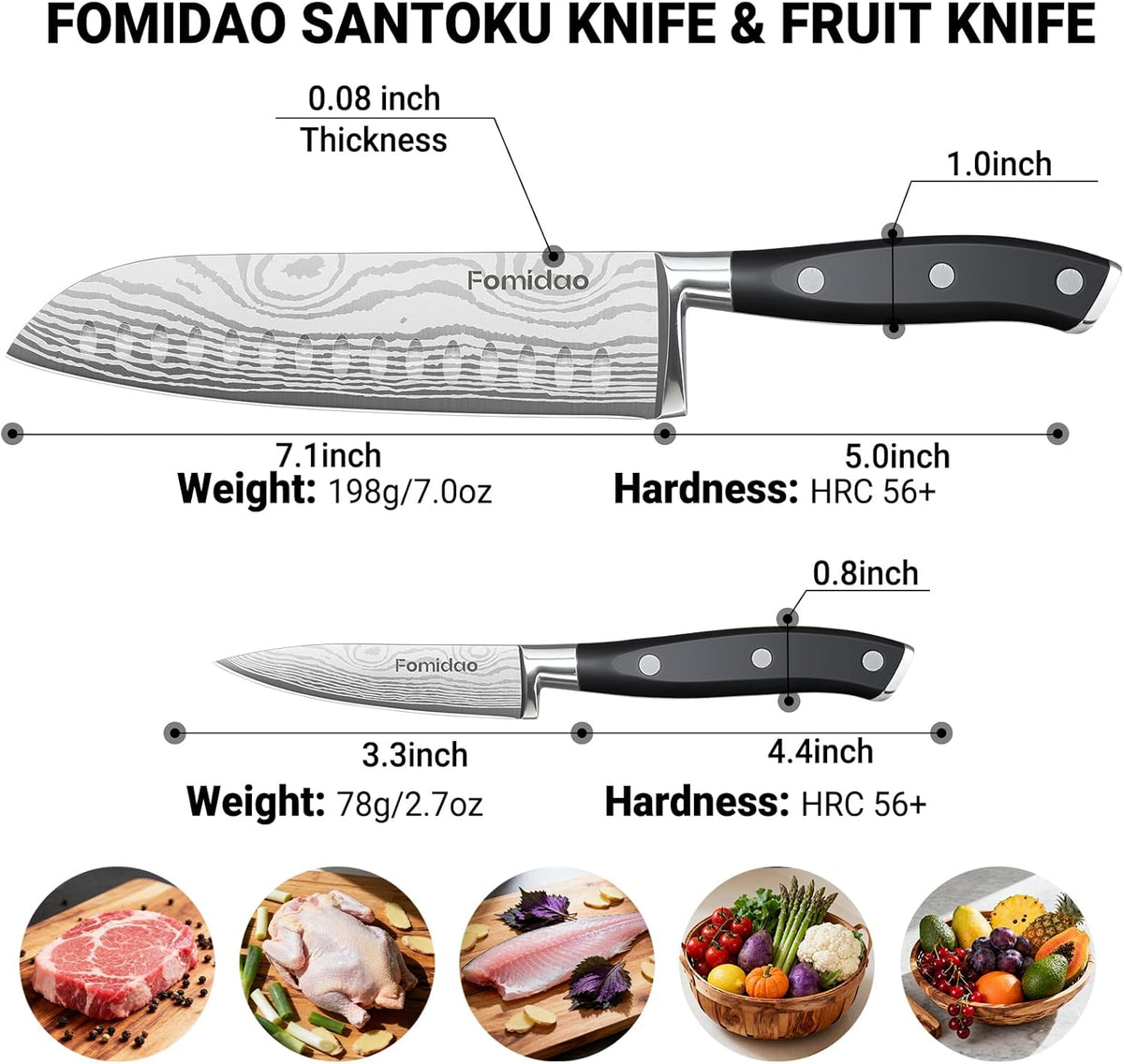Santoku Knife 7 Inch, Razor Sharp Santoku Knife Set, High Carbon Steel Japanese Chef Knife, Professional Kitchen Knife Set with Full Tang Handle Design for Home Kitchen Coooking