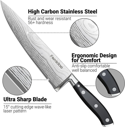 Santoku Knife 7 Inch, Razor Sharp Santoku Knife Set, High Carbon Steel Japanese Chef Knife, Professional Kitchen Knife Set with Full Tang Handle Design for Home Kitchen Coooking