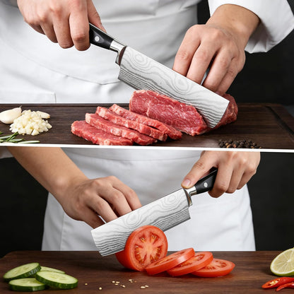 Santoku Knife 7 Inch, Razor Sharp Santoku Knife Set, High Carbon Steel Japanese Chef Knife, Professional Kitchen Knife Set with Full Tang Handle Design for Home Kitchen Coooking