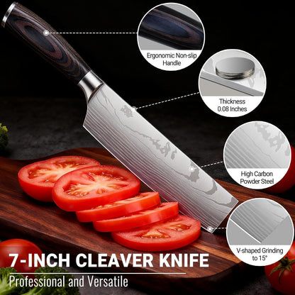 Santoku Knife 7 Inch, Razor Sharp Santoku Knife Set, High Carbon Steel Japanese Chef Knife, Professional Kitchen Knife Set with Full Tang Handle Design for Home Kitchen Coooking