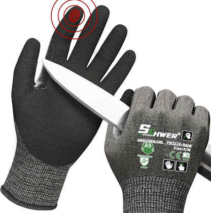 ProGuard High Level Cut Resistant Work Gloves for Extreme Protection, ANSI A9 Cut Gloves with Reinforced Thumb, Non Slip, Breathable, Durable, Touch-screen, Black 1 Pair（L 3326