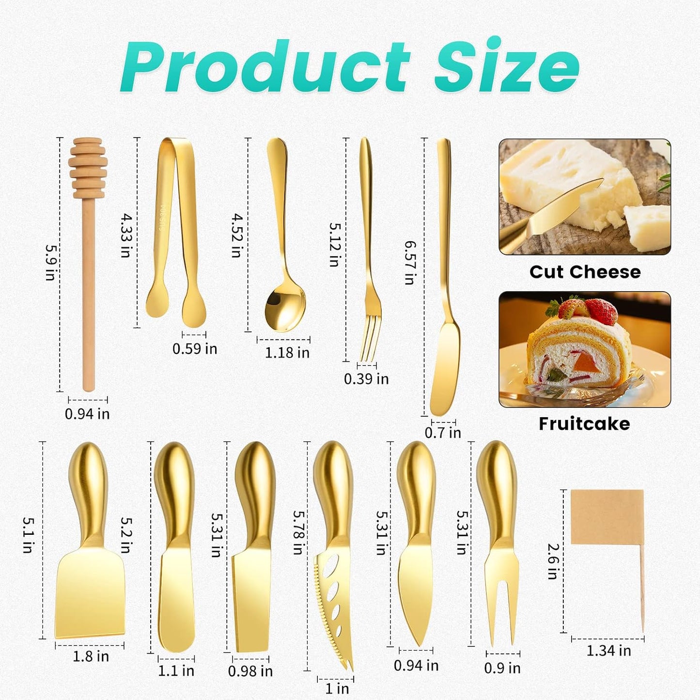 Charcuterie Board Accessories Wooden Cheese Spreader Knive Set, Wood Handle Butter knives For Cheese Kit, Mini Cheese Knife Slicer With Tongs, Spoons, Forks,Honey Dipper (23 Pack)