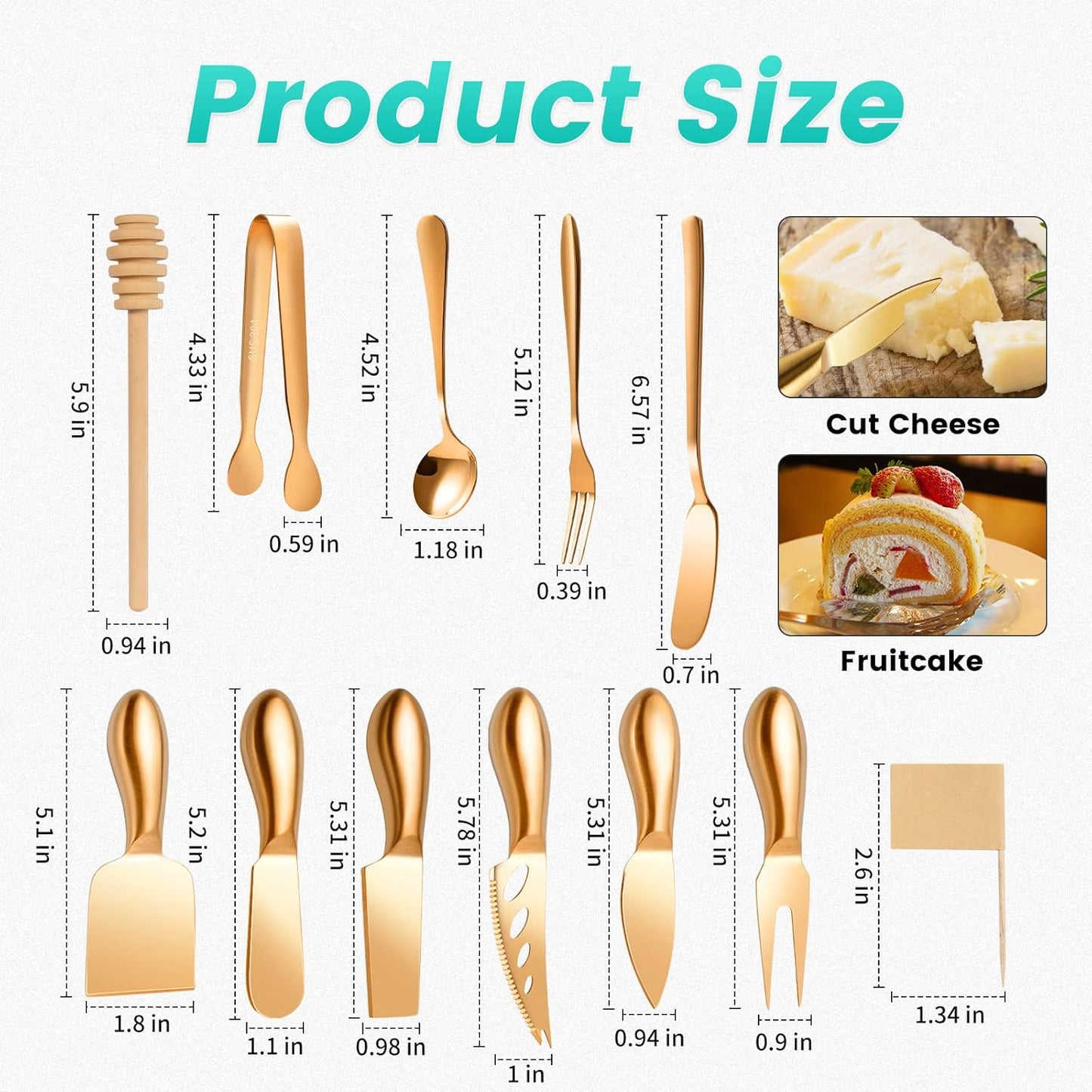 Charcuterie Board Accessories Wooden Cheese Spreader Knive Set, Wood Handle Butter knives For Cheese Kit, Mini Cheese Knife Slicer With Tongs, Spoons, Forks,Honey Dipper (23 Pack)