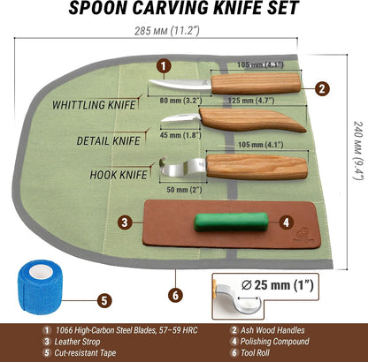 S13 Wood Carving Tools Set for Spoon Carving 3 Knives Wood Carving Kit for Beginners Hook Knife Wood Carving Right-Handed Spoon Carving Whittling Knives (S13 Right-Handed)